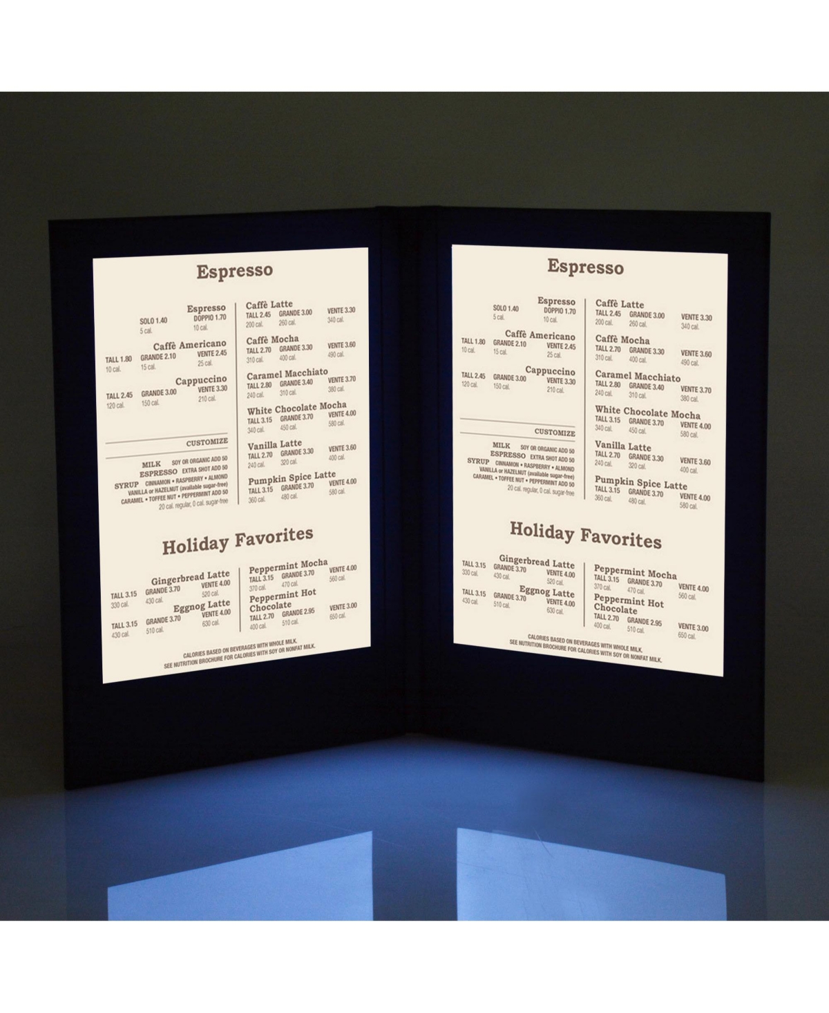 Yescom 4 Pack Led Backlit Menu Cover Leatherette Wine List Check Bill Holder 2 Panel 17