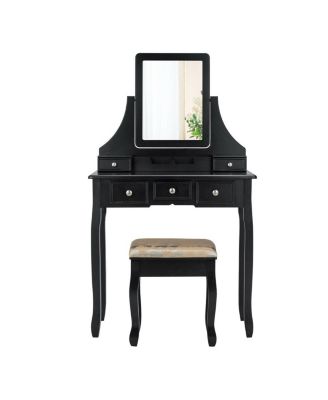 Makeup Vanity Set with Mirror and Cushioned Stool