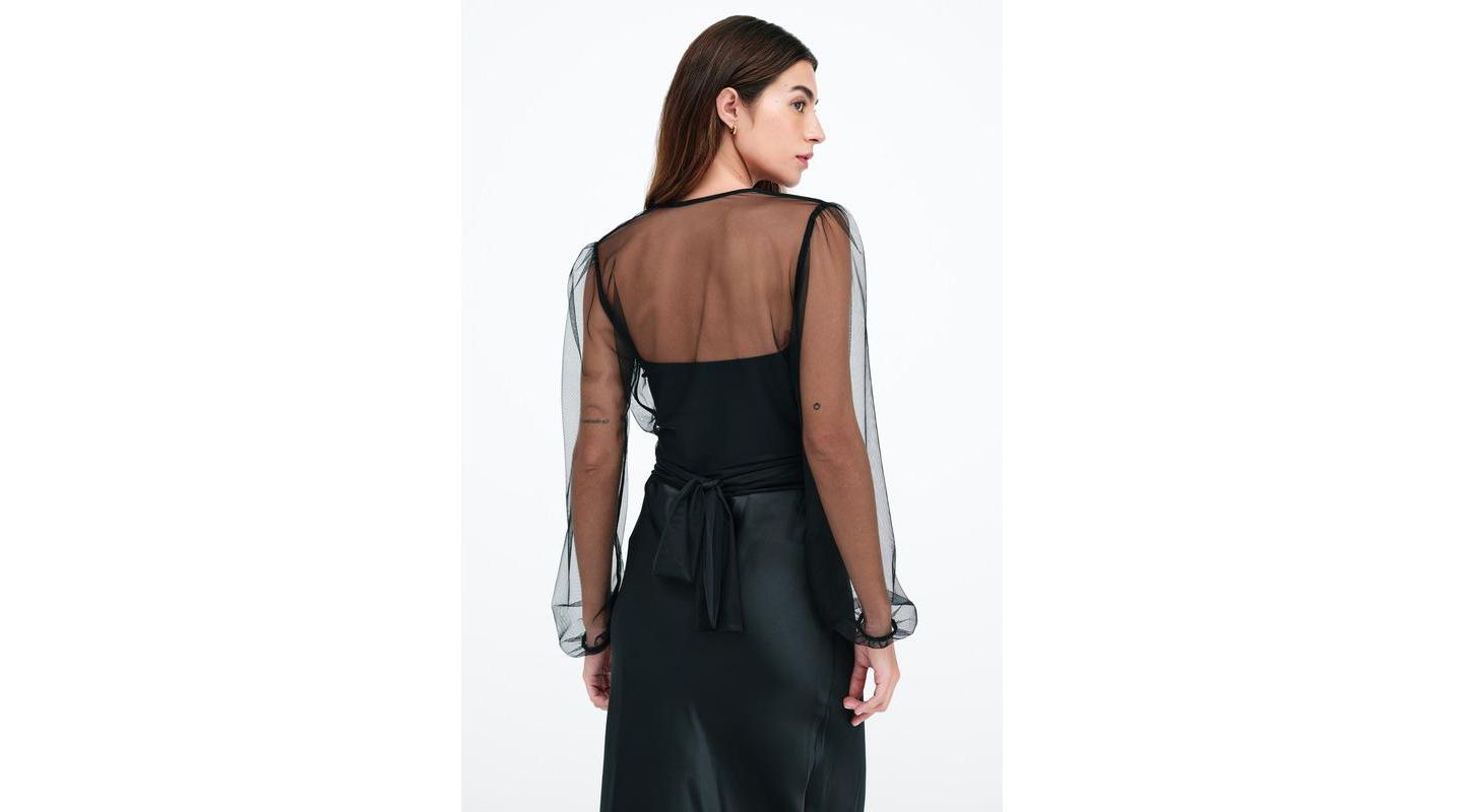 Женские болеро Marcella Verona V-Neck Puff-Sleeve Sheer Mesh Bolero with Ties, цвет: Чёрный — фото 3
