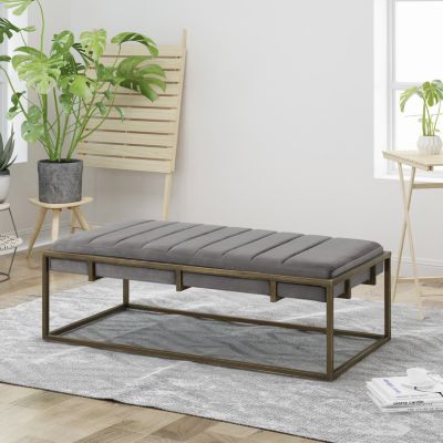 Streamdale Modern Velvet Fabric Ottoman Bench with Pleating and Metal Frame