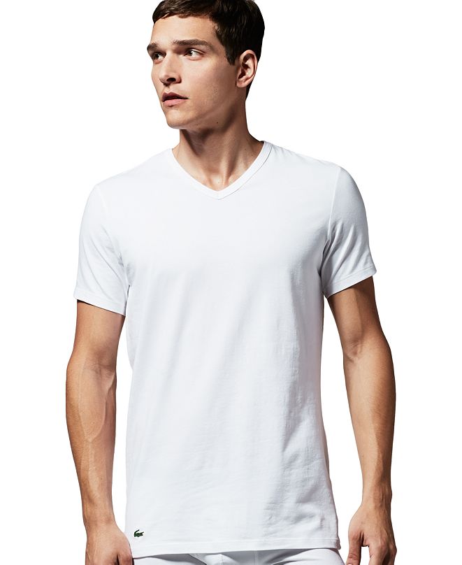 Lacoste Men's V-neck 2 Pack Cotton Stretch Undershirts & Reviews ...