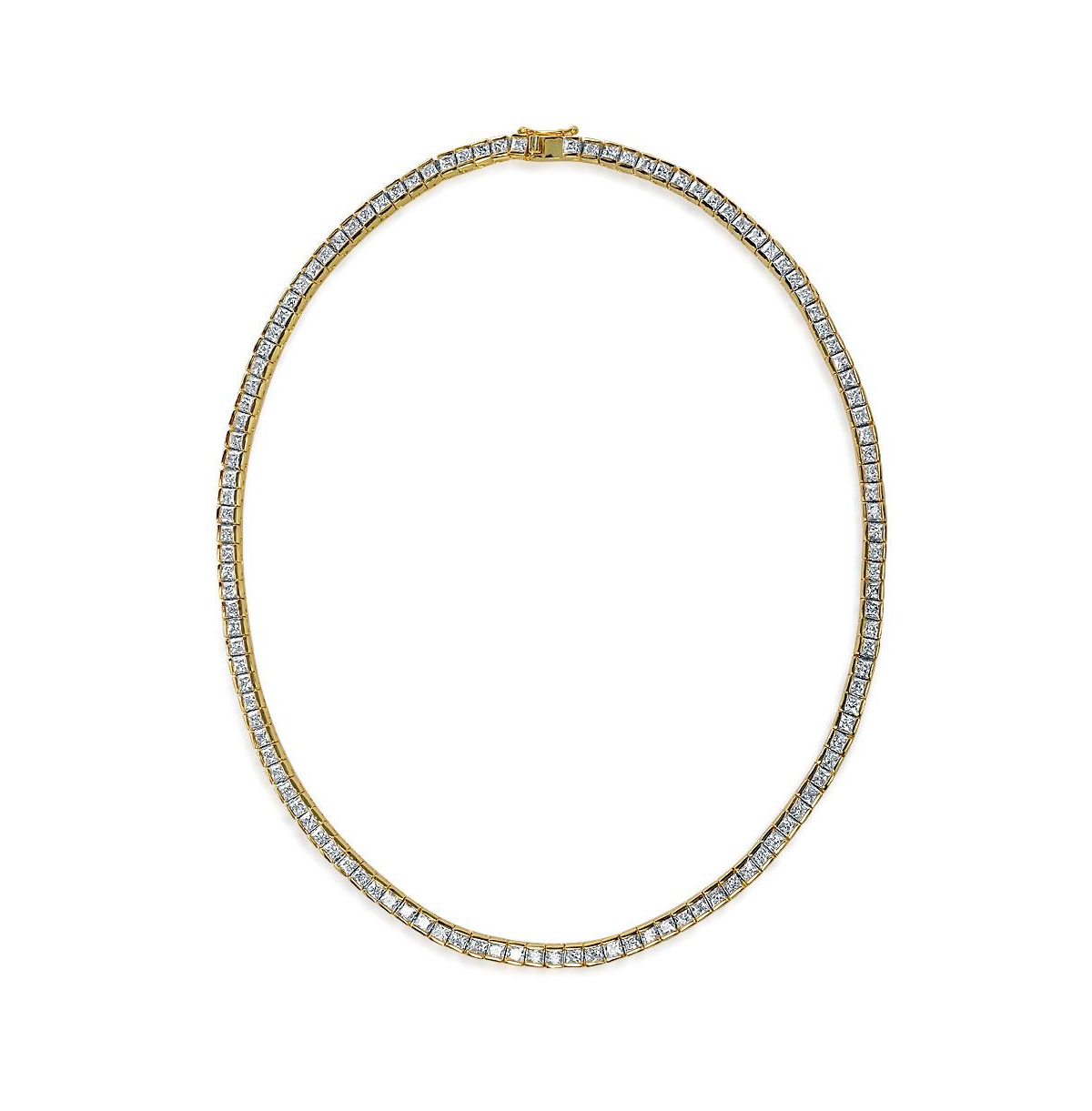 Bling Jewelry Classic Cubic Zirconia Cz Square Princess Cut Channel Set Tennis Necklace Collar For Women Prom Gold Plated - Gold-tone