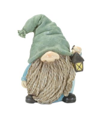 Stone Garden Gnome Figurine With Bird And Lantern Accent (Set of 4)