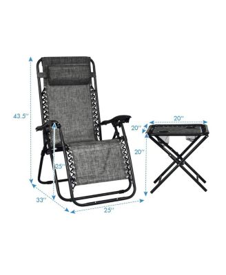 3 Pieces Folding Portable Zero Gravity Reclining Lounge Chairs Table Set Outoor Conversation Sets