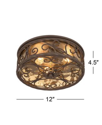 Casa Seville Rustic Farmhouse Flush Mount Outdoor Ceiling Light Fixture Dark Walnut 4 1/2" Champagne Water Glass for Post Exterior