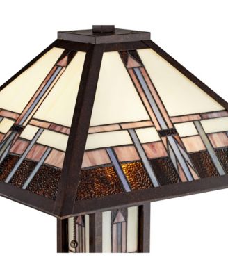 Mission Rustic Floor Lamp 60 1/2" Tall Oiled Bronze with Nightlight Geometric Stained Art Glass Shade for Living Room Bedroom