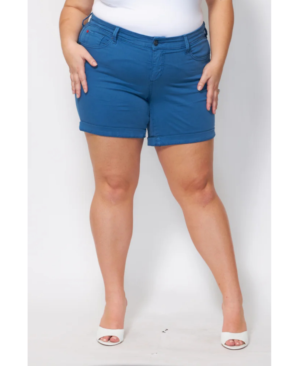 Plus Size Denim Mid Rise Shorts - Azure
