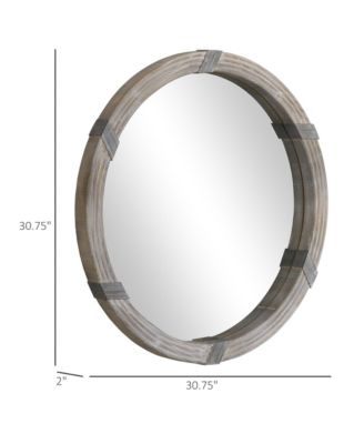 30.75" Wood Wall Mirror, Round Mirror for Wall Living Room, Natural