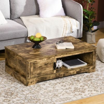 Vintage Rustic Table with Storage for Living Room,
