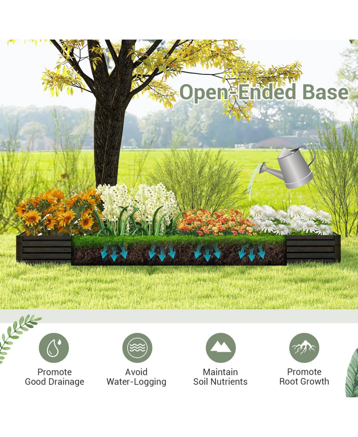 Slickblue Large Outdoor Metal Planter Box for Vegetable Fruit Herb Flower- Coffee