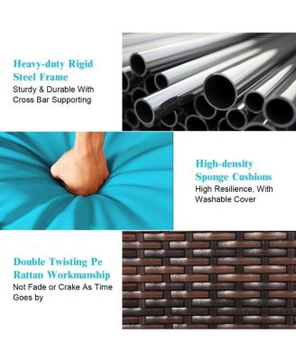 3 Pieces Outdoor Patio Corner Rattan Sofa Set-Turquoise