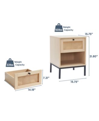 1 Pc Wood Rattan Nightstand, 1-Drawer with Open Shelf