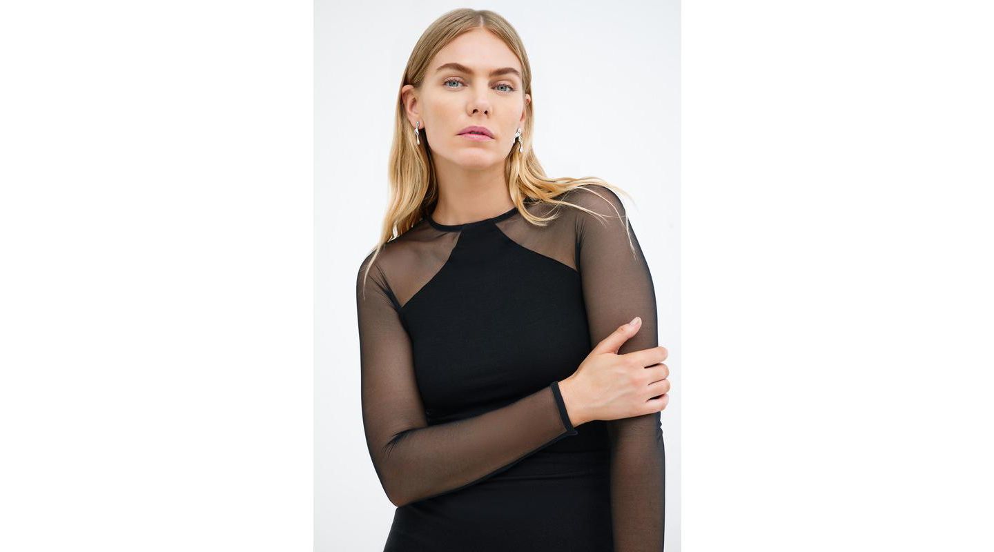 Женский топ Marcella Skylar Mesh-Sleeve Fitted Jersey Cocktail, цвет: Чёрный — фото 2