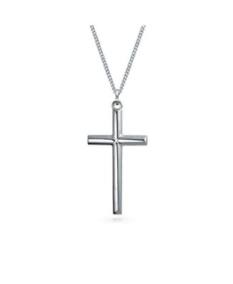 Simple Christian Catholic Religious Jewelry Large Jesus Crucifix Cross Necklace Pendant Sterling Silver 2 Inch