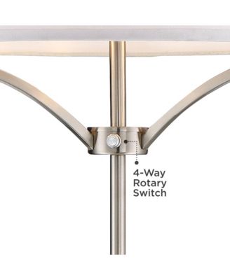 Avery Modern Shabby Chic Standing Floor Lamp 62" Tall Black Brushed Nickel Silver White Linen Fabric Drum Shade Decor for Living Room Reading House Bedroom Office