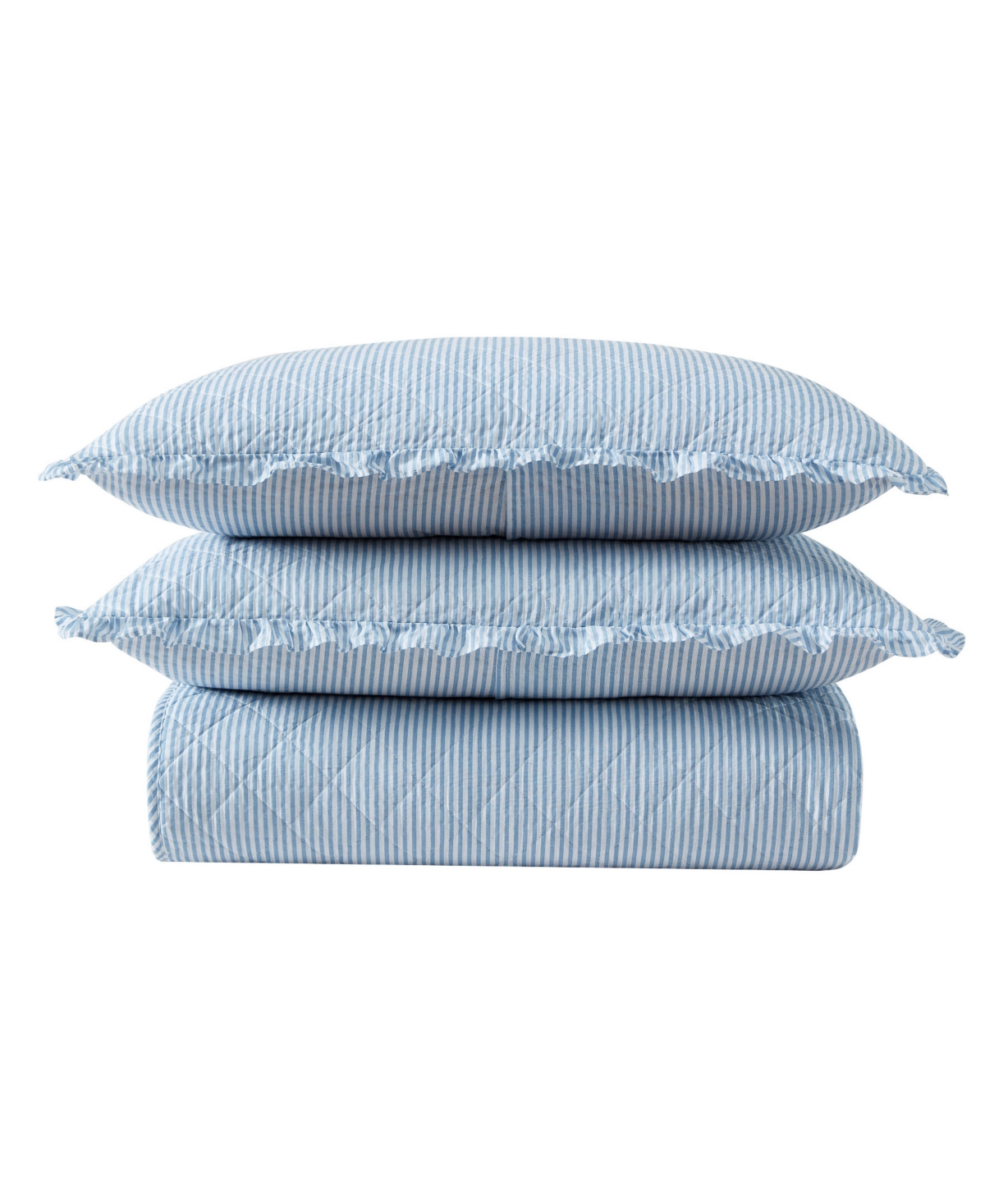 Laura Ashley Oxford Stripe Reversible 2 Piece Quilt Set, Twin In Chambray Blue,white