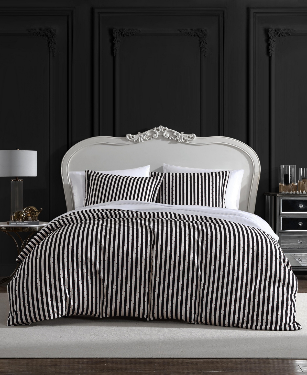 Shop Betsey Johnson Wonderland Stripe 3 Piece Duvet Cover Set, King In Film Noir