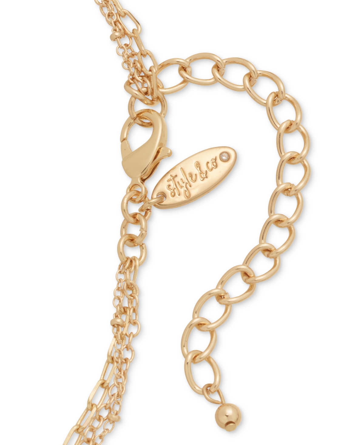 Style & Co Gold-Tone Bead,Dangle, & Hammered Pendant Layered Necklace, 17 + extender, Created for Macy's