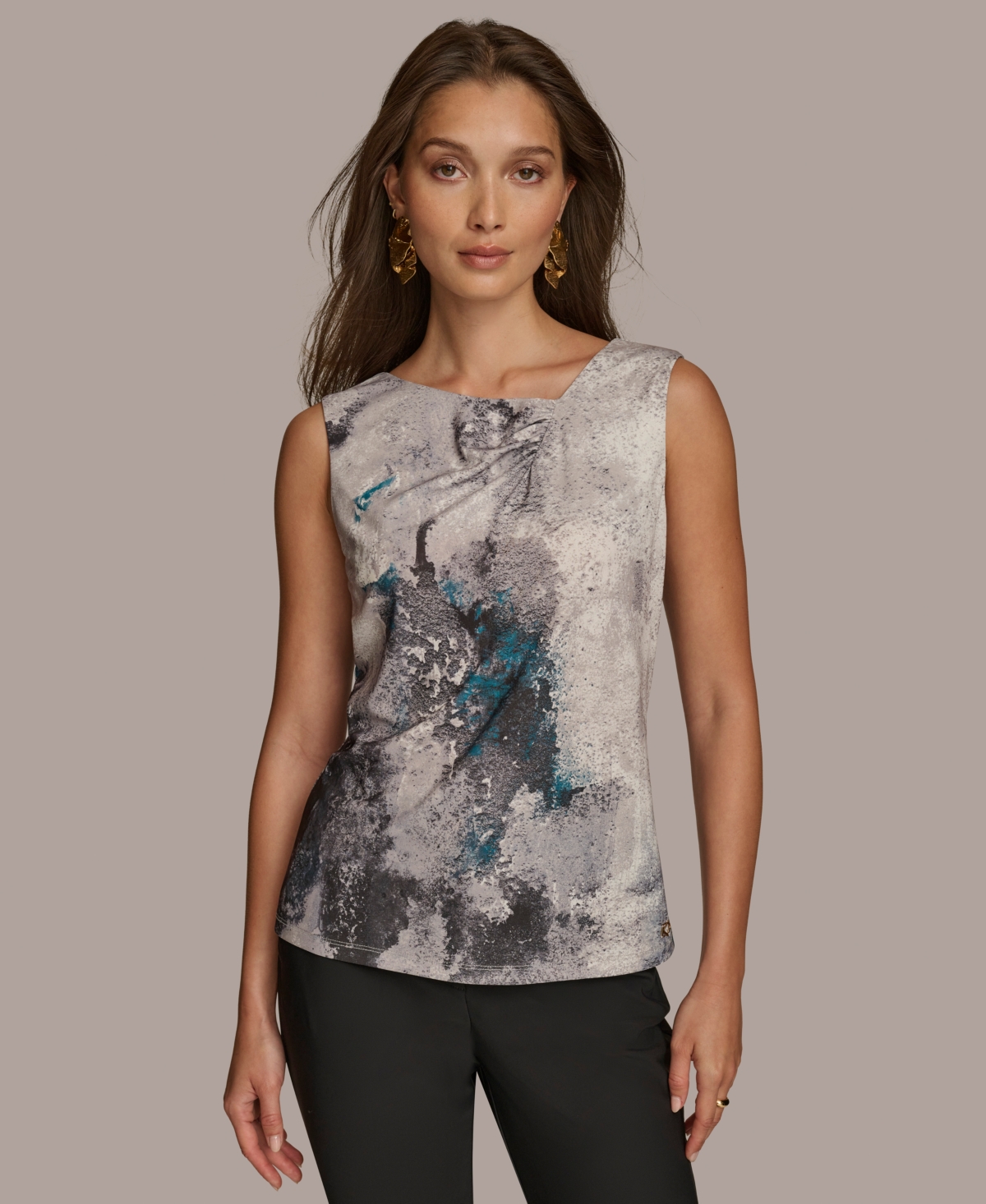 Shop Donna Karan Women's Printed Sleeveless Blouse In Peacock Blue Multi