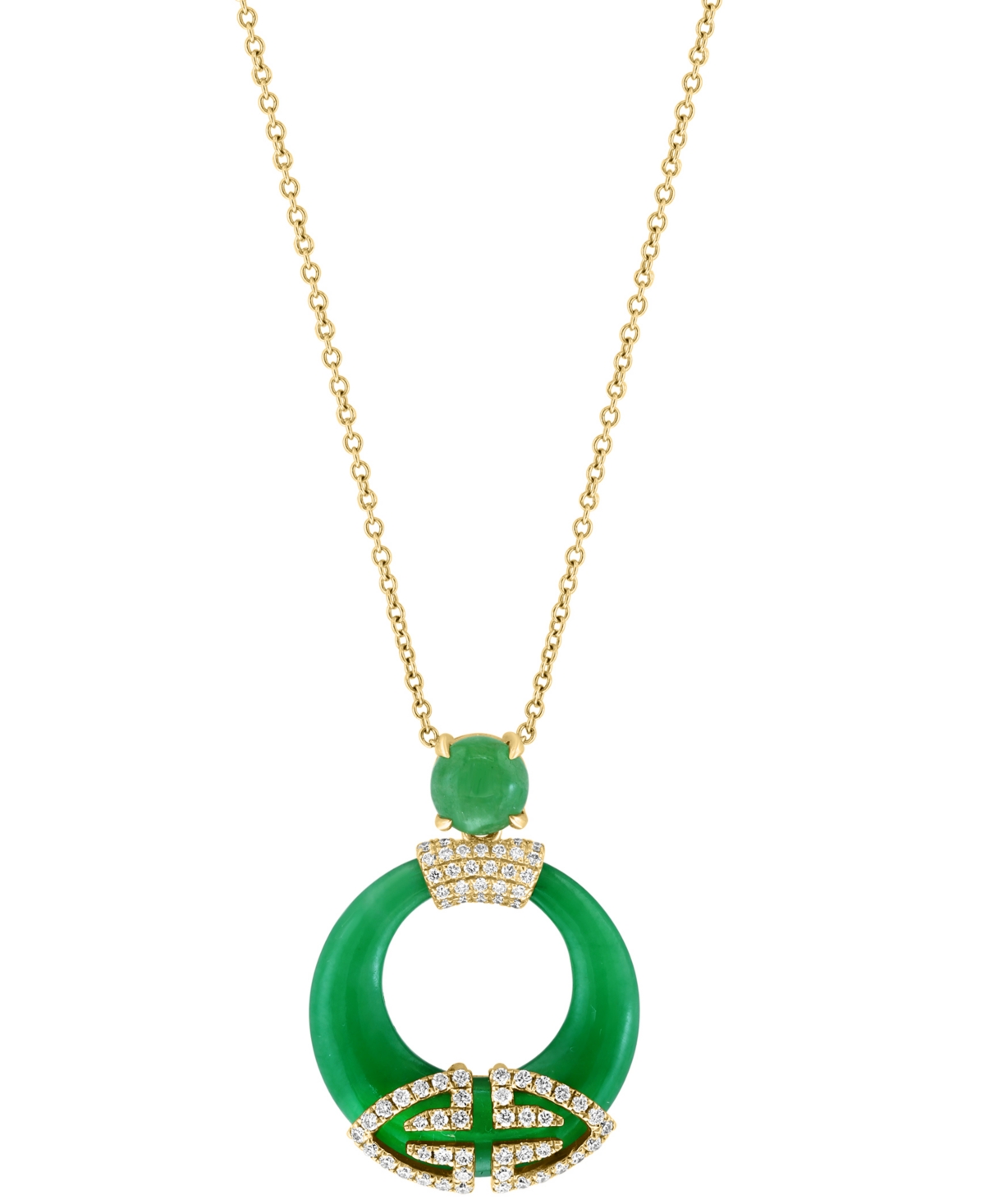 EFFY COLLECTION EFFY JADE & DIAMOND (1/3 CT. T.W.) OPEN CIRCLE 18" PENDANT NECKLACE IN 14K GOLD 