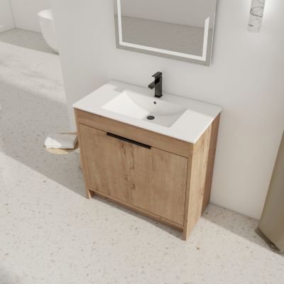 Freestanding Ceramic Sink Vanity Cabinet with Soft Closing Hinges