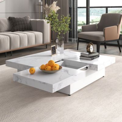 Streamdale Marble Veneer Sliding Top Coffee Table in Walnut