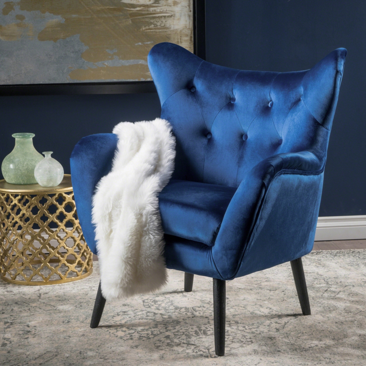 Streamdale Mid-Century Velvet Wingback Armchair with Playful Colors