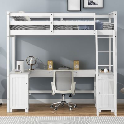 Streamdale Twin Loft Bed with Desk, Drawers & Shelves