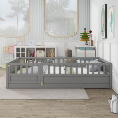 Montessori Floor Bed Frame with Door and Guardrail