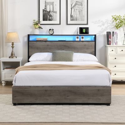 Streamdale Storage Headboard Bed Frame with Charging Station