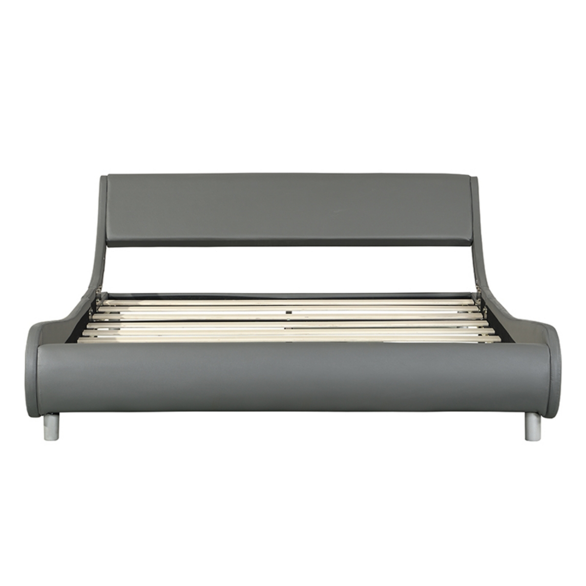 Streamdale Furniture Faux Leather Upholstered Platform Bed Frame, Curve Design, Wood Slat Support, No Box Spring Needed, Easy Assemble, Size, Gr