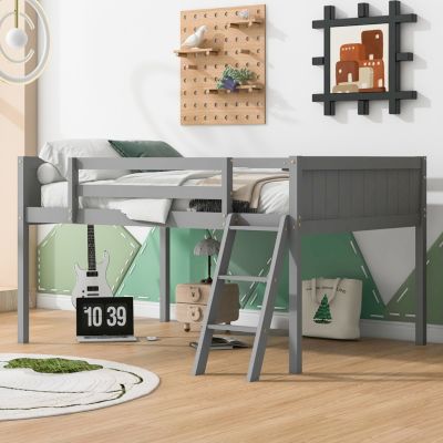 Streamdale Full Size Wood Low Loft Bed with Ladder