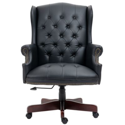 Pneumatic height adjustable office chair with plush leather