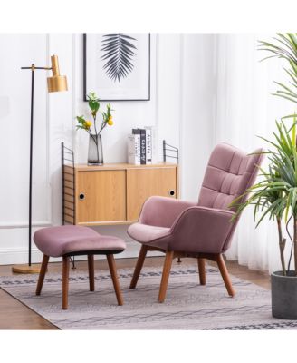 Contemporary Silky Velvet Tufted Accent Chair with Ottoman