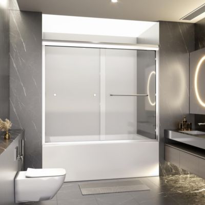 Luxurious Semi-Frameless Bathtub Door Adjusts 56-60", Easy Access, Water-Resistant