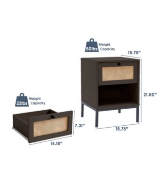 1 Pc Wood Rattan Nightstand, 1-Drawer with Open Shelf