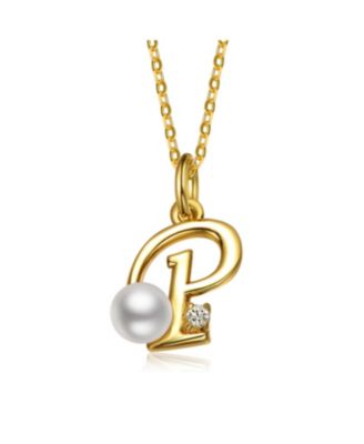Kids/Teens Personalized 14K Gold Plated Initial Pearl Pendant Necklace