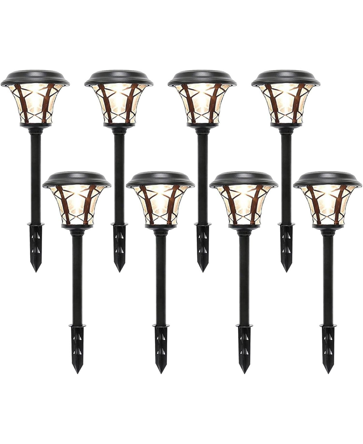 8 Pack Solar Pathway Lights, 25 Lumen, Stainless Steel & Glass - Black