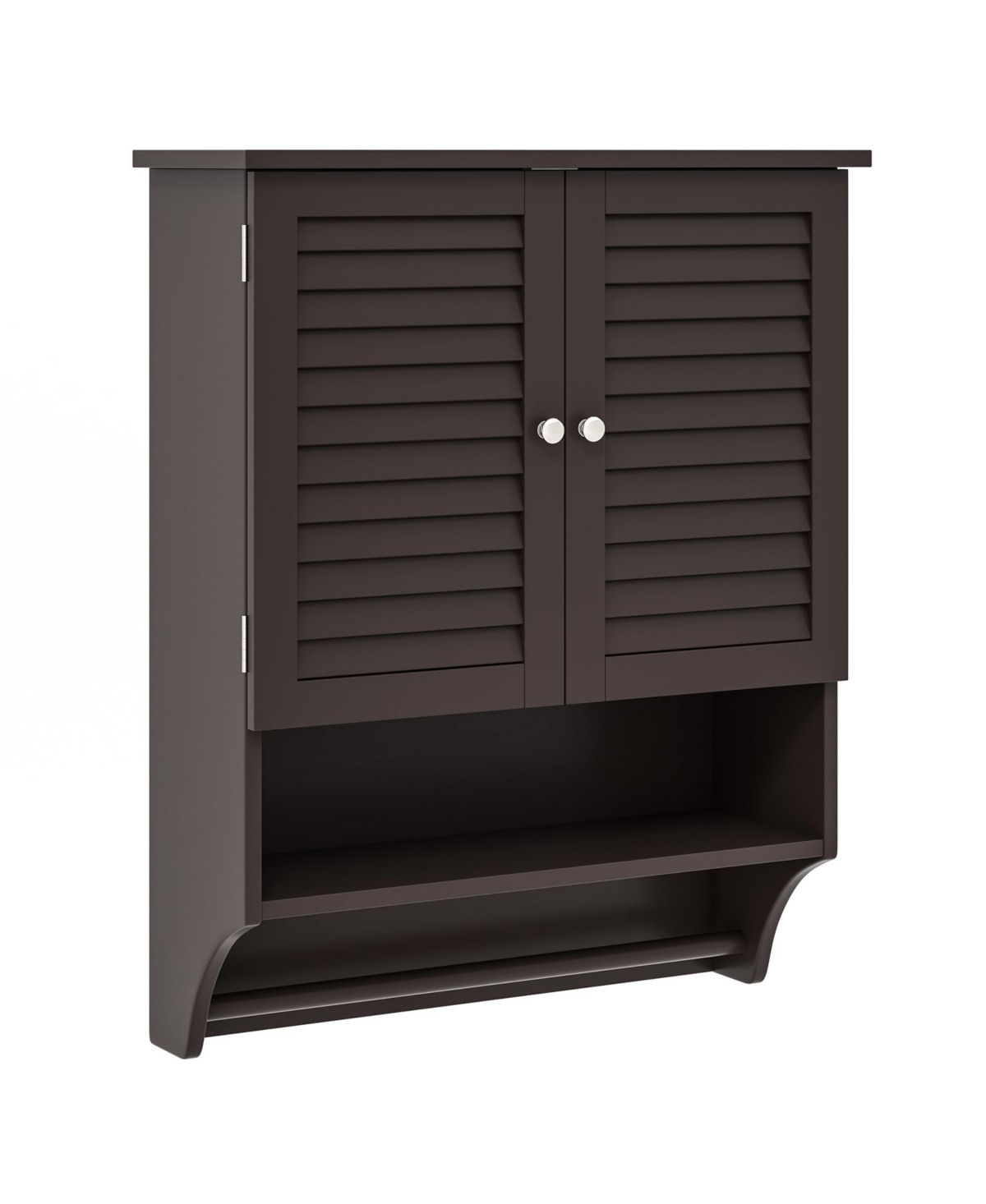 2-Doors Bathroom Wall-Mounted Medicine Cabinet with Towel Bar-Brown - Brown