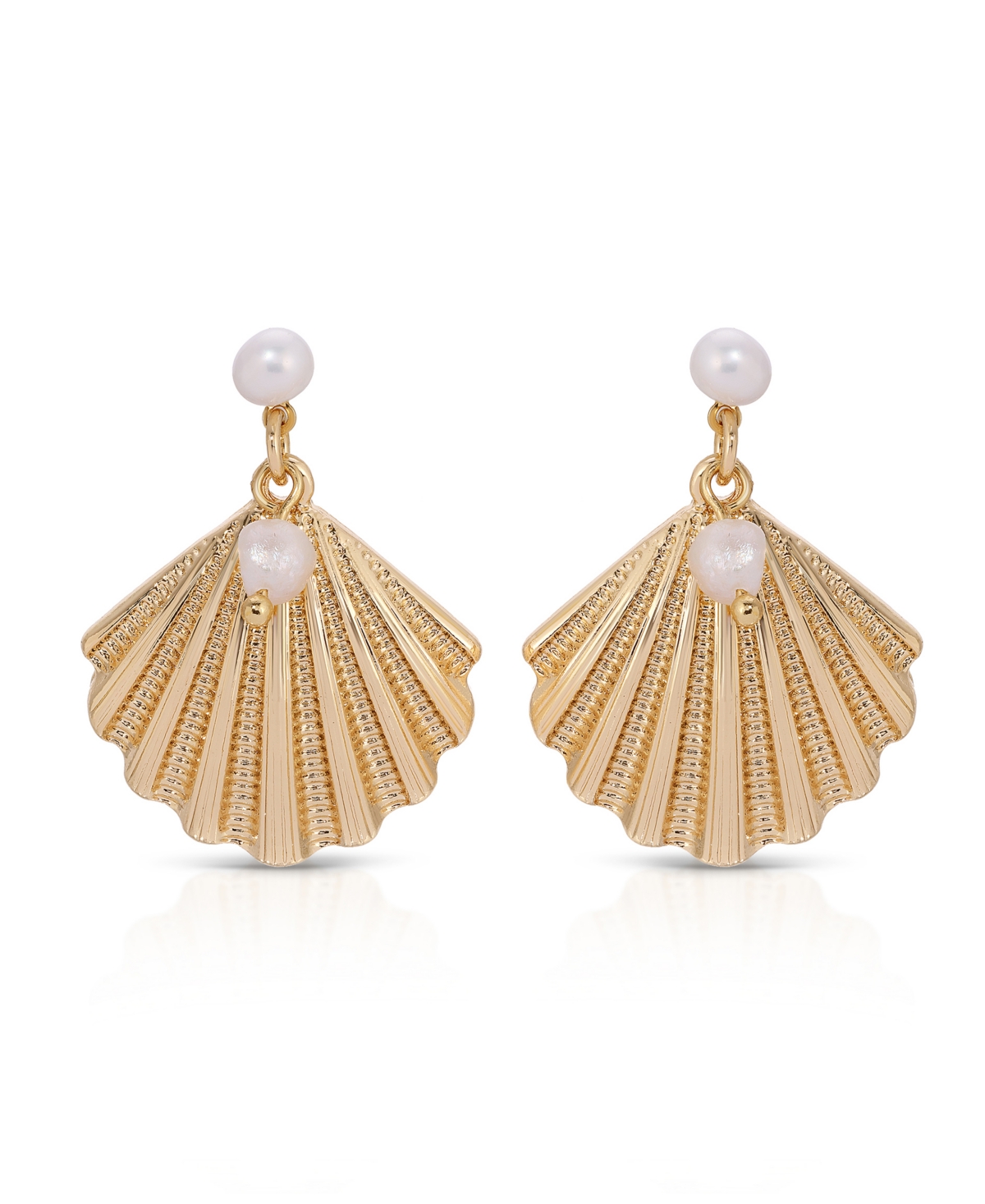 Scallop Shell with Cultivated Pearl Earrings - Gold