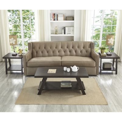 Contemporary 3-Piece Wood Shelf Coffee Table Set in Weathered Espresso