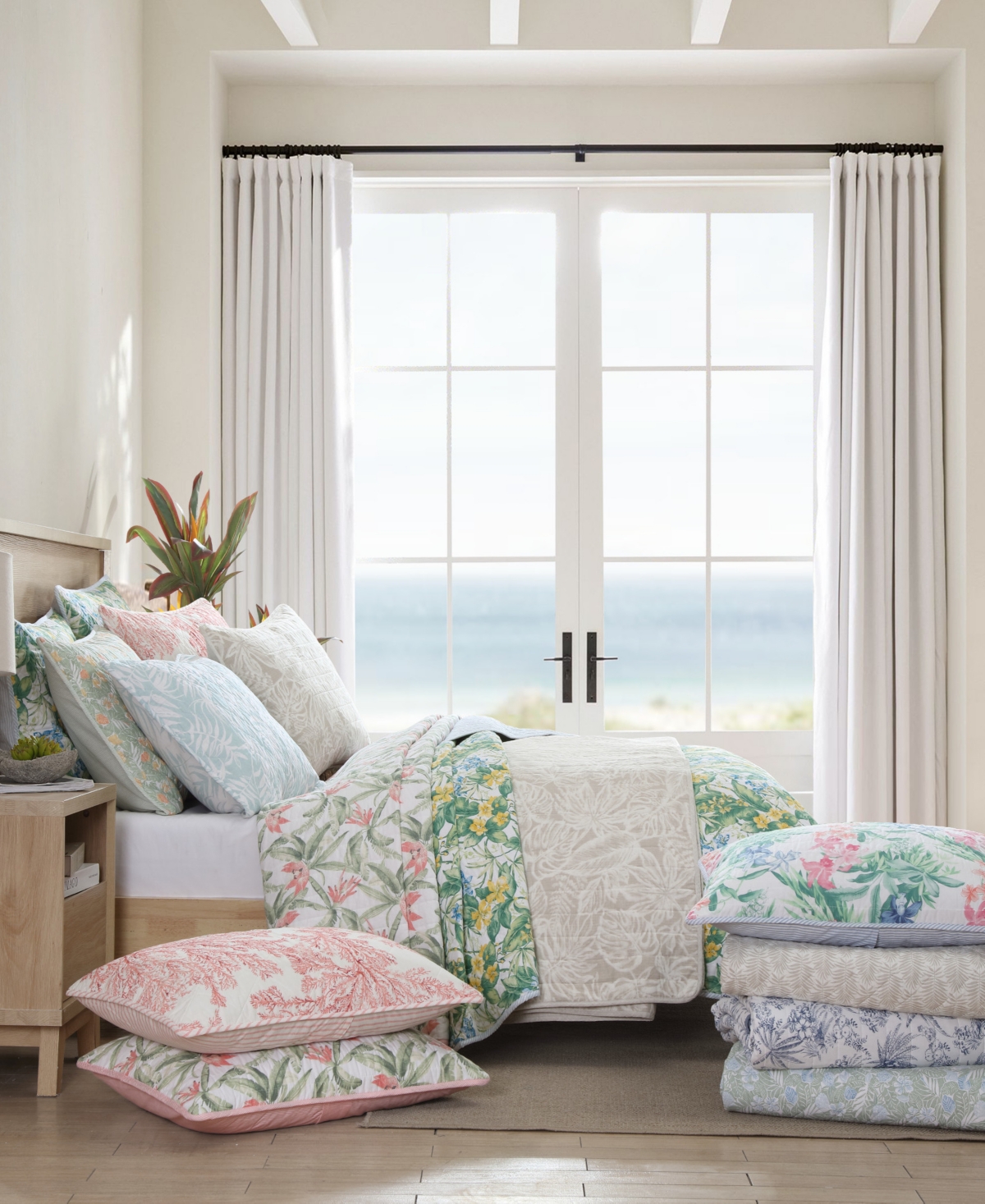 Tommy Bahama Home Pen And Ink Reversible 3 Piece Quilt Set, Full/queen In Indigo