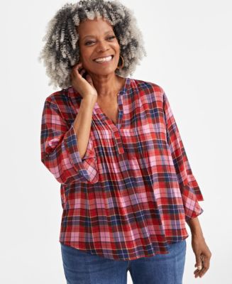売れ筋商品|||スタイルアンドコー カットソー トップス レディース Plus Size Printed Pintuck Top, Exclusively at Macy's Gingham Petunia Style & Co Plus Size Printed Pintuck Top, Exclusively at
