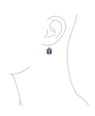 Large Oval Natural Stone Shell Lever Back Mother Of Pearl Family Tree Of Life Dangle Earrings .925 Sterling Silver