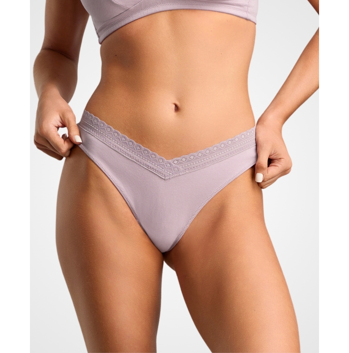 Women's Organic Cotton Lace Thong - Dusty lavender