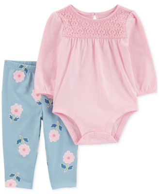 Carter's - Baby Girls Cotton Eyelet-Yoke Bodysuit & Floral-Print Pants, 2 Piece Set