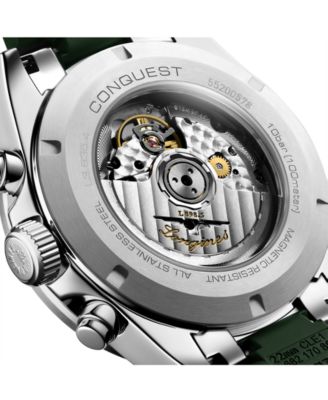 Men's Swiss Automatic Chronograph Conquest Green Rubber Strap Watch 42mm