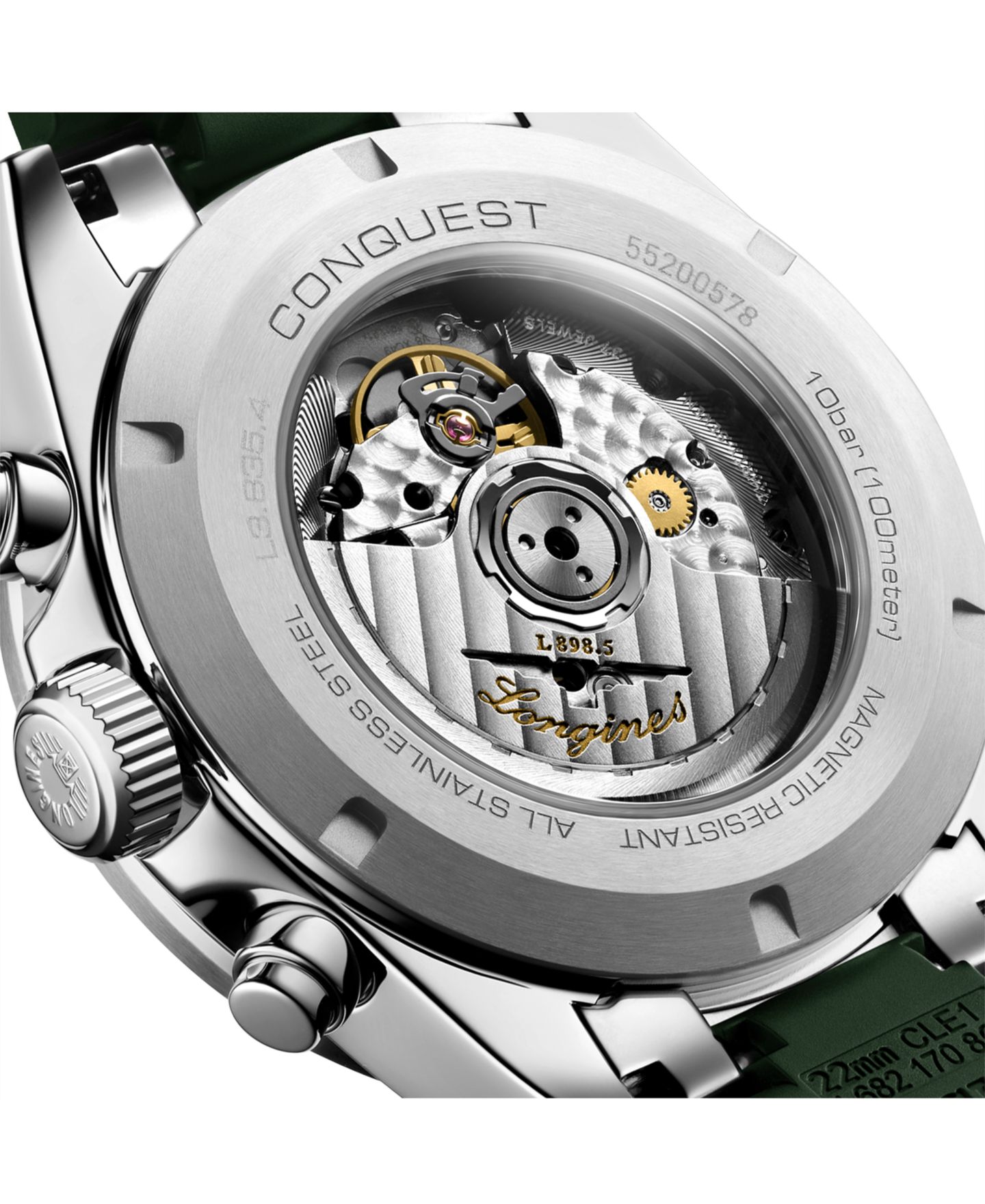 Мужские часы Longines Swiss Automatic Chronograph Conquest Green Rubber Strap Watch 42mm — фото 5