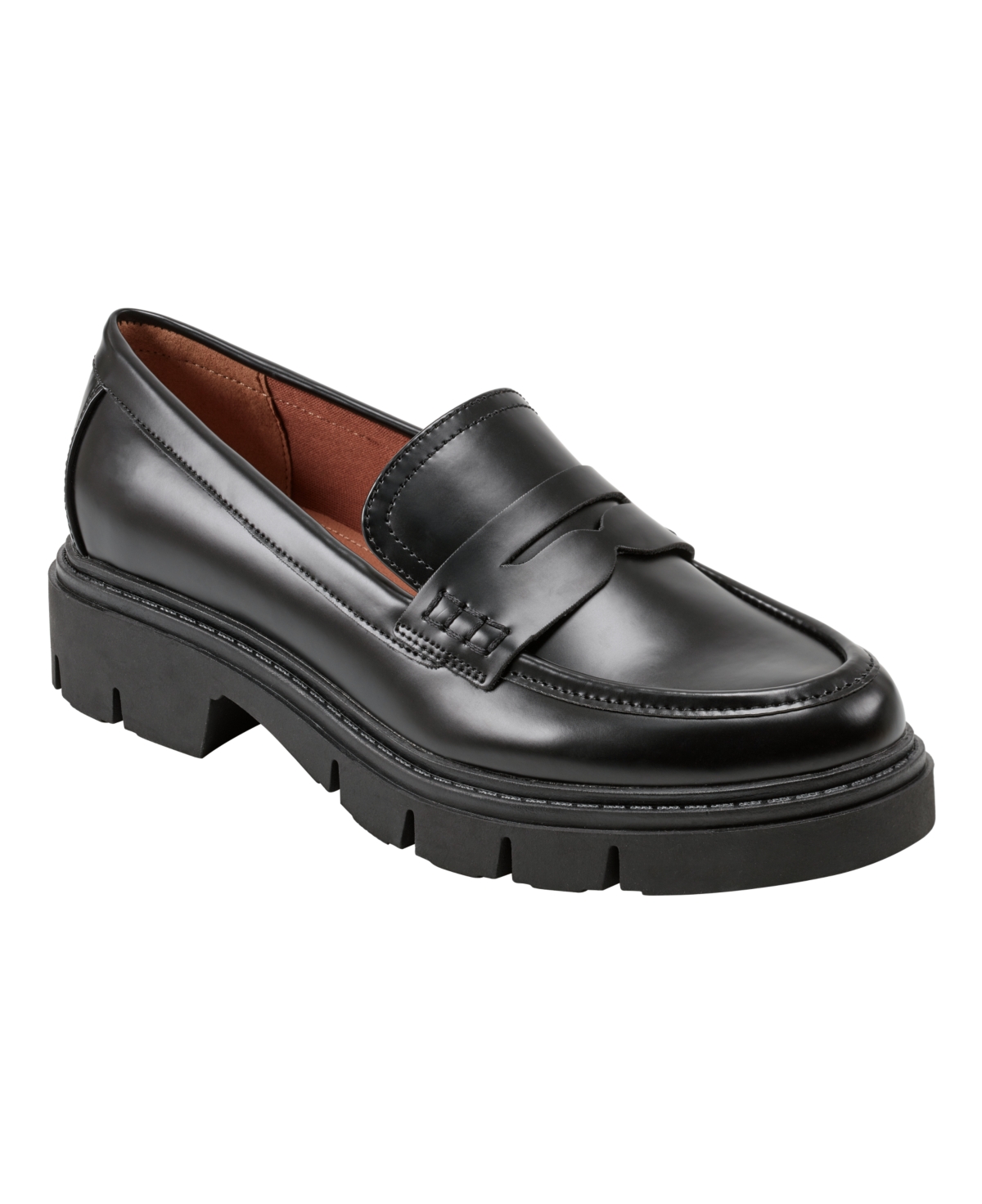Women's Cube Lug Sole Penny Loafers - Black/Cream/Brown