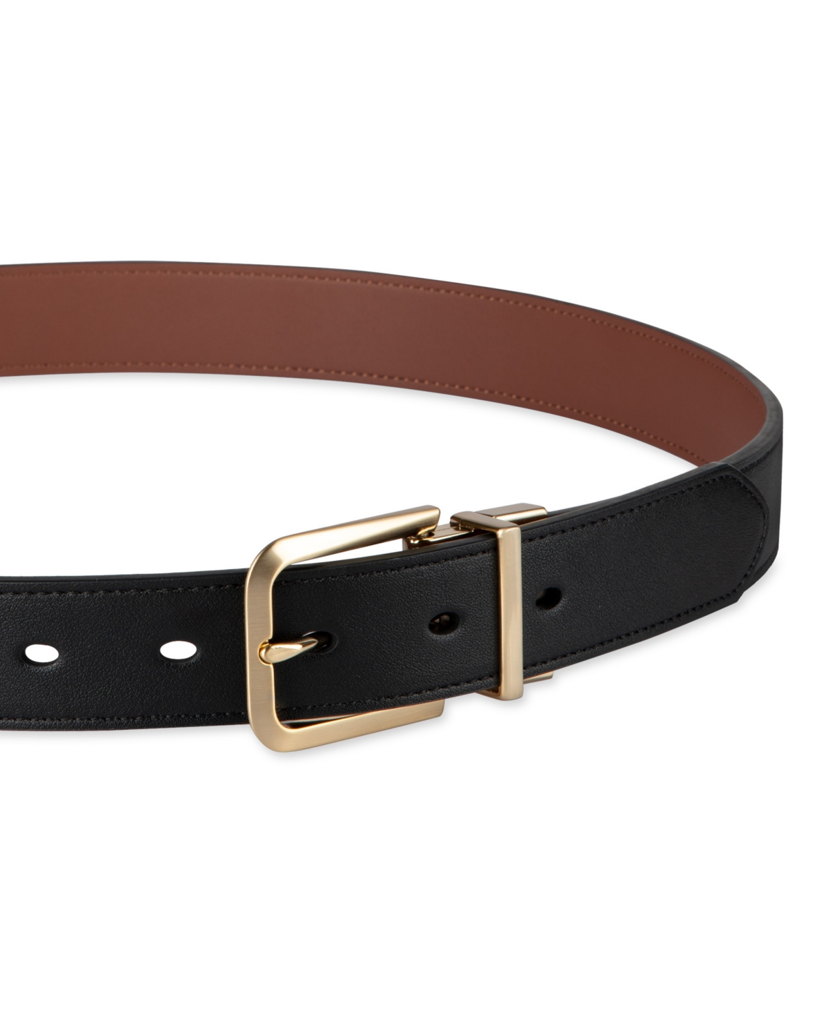 Calvin Klein Women's Reversible Puffer Plaque-Buckle Skinny Belt -mahogany